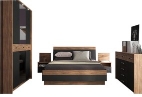 MORACO hálószoba szett, tölgy stirling/fekete matt