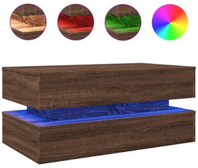 Barna tölgyszínű dohányzóasztal LED-lámpákkal 90x50x40 cm