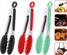3X Konyhai Fogó szilikon húshoz rozsdamentes acél hosszú 27 cm