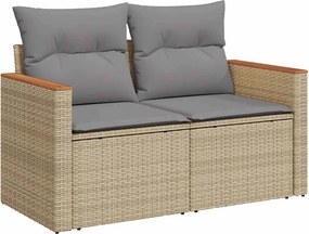 vidaXL 2 személyes bézs polyrattan kerti kanapé párnával