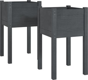 vidaXL 2 db szürke tömör fenyőfa kerti virágtartó 40 x 40 x 70 cm