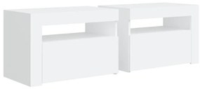 2 db fehér éjjeliszekrény LED-del 60 x 35 x 40 cm