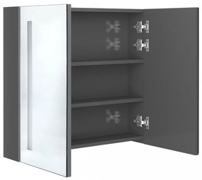 betonszürke LED-es tükrös fürdőszobaszekrény 62 x 14 x 60 cm