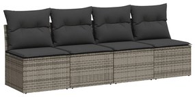 4 személyes szürke polyrattan kerti kanapé párnával