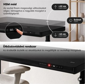 Elektromos ülő-álló íróasztal fiókkal és Qi vezeték nélküli töltővel fekete, 1600 mm: ELLIS