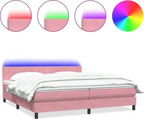 vidaXL rózsaszín bársony rugós és LED-es ágy matraccal 180x210 cm