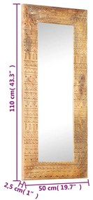 kézzel faragott tömör mangófa tükör 110 x 50 x 2,5 cm
