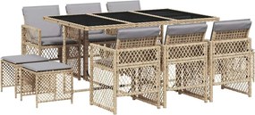vidaXL 11 részes bézs polyrattan kerti étkezőgarnitúra párnákkal