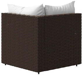 Barna polyrattan kerti sarokkanapé párnákkal