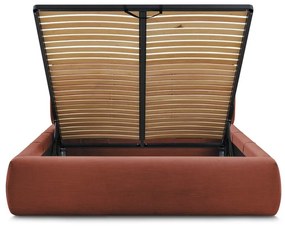 Narancssárga kárpitozott franciaágy tárolóhellyel, ágyráccsal 180x200 cm Vernon – Bobochic Paris