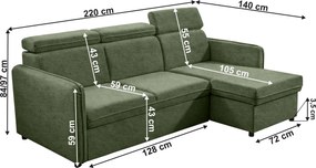 Kinyitható ülőgarnitúra, zöld, ALECHANDRO B ROH