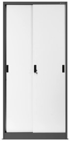 Fém iratszekrény polcokkal tolóajtókkal KUBA, 900 x 1850 x 400 mm, antracit-fehér