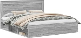 vidaXL Ágykeret fejtámlával Szürke Sonoma 200 x 200 cm Tömör fenyőfa
