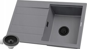 Gránit Mosogató Szürke Szett Csepegtetővel Egymedencés Szifon Timor