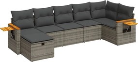 vidaXL 7 részes szürke polyrattan kerti ülőgarnitúra párnákkal