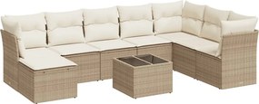 vidaXL 9 részes bézs polyrattan kerti ülőgarnitúra párnákkal