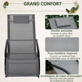 Outsunny Ergonomikus Ringató Szék Galvánbevonatú Fém Kerettel, Textilene Fejtámlával és Karfákkal, 63W x 160D x 88H cm Szürke | Aosom