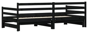 fekete tömör fenyőfa kihúzható kanapéágy 90 x 200 cm