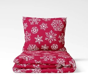 Karácsonyi pamut ágynemű Vločky červené (Piros hópelyhek), 140 x 200 cm, 70 x 90 cm