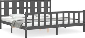 vidaXL szürke tömör fa ágykeret fejtámlával 200 x 200 cm