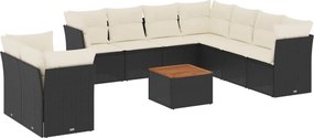 vidaXL 10 részes fekete polyrattan kerti ülőgarnitúra párnákkal