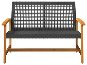 fekete polyrattan és akácfa kerti pad 112 cm