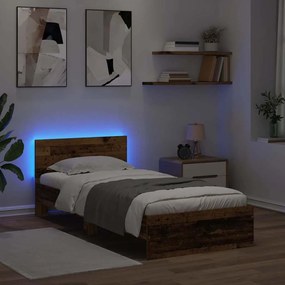 vidaXL Ágykeret LED -es lámpákkal Öreg fa 90 x 200 cm Faanyag