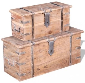 Kétrészes, tömör akácfa tárolóláda készlet