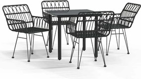 vidaXL 5 részes fekete polyrattan kerti étkezőgarnitúra