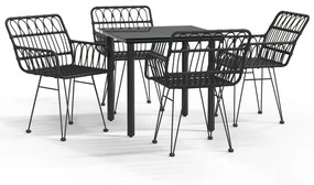 vidaXL 5 részes fekete polyrattan kerti étkezőgarnitúra