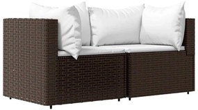 2 db barna polyrattan kerti sarokkanapé párnákkal