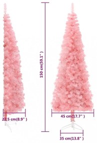 rózsaszín vékony fél műkarácsonyfa állvánnyal 150 cm