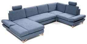 AVESTA kék, kihúzható U-alakú kárpitozott sarokülőgarnitúra tárolóhellyel