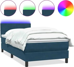 vidaXL sötétkék bársony rugós és LED-es ágy matraccal 80x210 cm