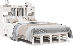 vidaXL fehér tömör fenyőfa könyvespolcos ágy matrac nélkül 135x190 cm