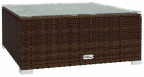 Barna polyrattan és üveg kerti dohányzóasztal 60 x 60 x 30 cm