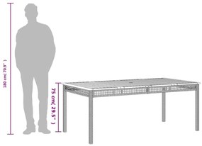 bézs polyrattan és akácfa kerti asztal 180 x 90 x 75 cm