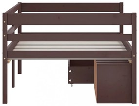 sötétbarna fenyőfa ágykeret fiókokkal és szekrénnyel 90x200 cm
