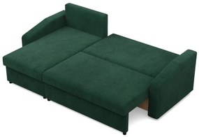 Zeus sarokkanapé, 2 ágyneműtartóval, döntött kartámasz, kordbársony, univerzális oldal, hab töltet, zöld