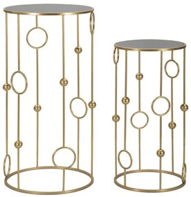 Kerek Arany színű modern kisasztal készlet tükörlappal 2 db