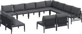 vidaXL Kerti Kanapé Szett párnával 12 pcs Fekete Acél