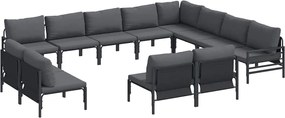 vidaXL Kerti Kanapé Szett párnával 12 pcs Fekete Acél