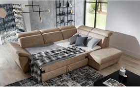 Bézs bársony kinyitható-tárolóhelyes sarokkanapé (jobb oldali-L alakú) Loreto – ELTAP