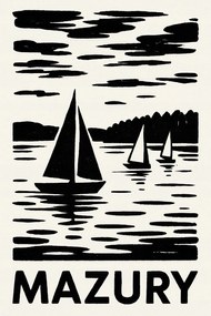 Poszter Minimalista Mazury Tó Csónak Vitorlás 30x40