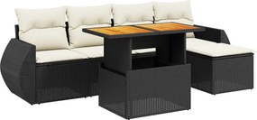 vidaXL 6 részes fekete polyrattan kerti ülőgarnitúra párnákkal