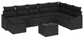 vidaXL Kanapé Szett párnával 9 pcs Fekete polirattan
