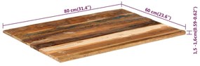 négyszögű tömör újrahasznosított fa asztallap 60x80 cm 15-16 mm