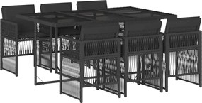 vidaXL 7 részes fekete polyrattan kerti étkezőgarnitúra párnával