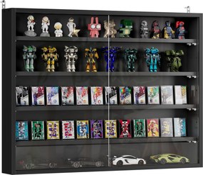 HOMCOM Fali Kiállító Szekrény Állítható Polcokkal és 2 Csúszó Üvegajtóval Gyűjteményekhez, Parfümökhez, Díszítő Figurákhoz 80x9.5x60 cm Fekete | Aosom