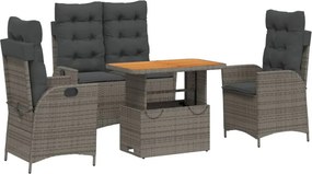 vidaXL 4 részes szürke polyrattan kerti étkezőszett párnával